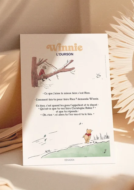 Poster Winnie l’ourson et Jean-Christophe, ne rien faire. Une illustration de Denadda inspirée par A.A. Milne & E.H. Shepard.