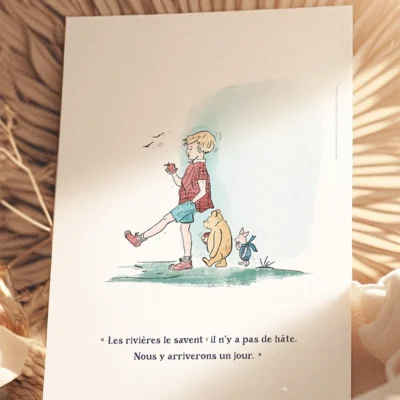 Poster Winnie l'ourson, Jean Christophe et Porcinet sur le chemin. Une illustration de Denadda inspirée par A.A. Milne & E.H. Shepard.