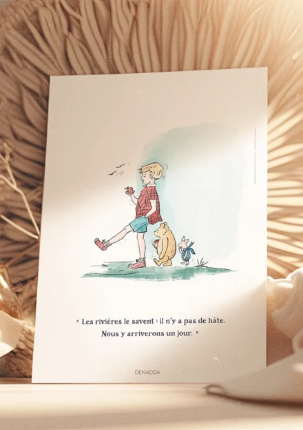 Poster Winnie l'ourson, Jean Christophe et Porcinet sur le chemin. Une illustration de Denadda inspirée par A.A. Milne & E.H. Shepard.