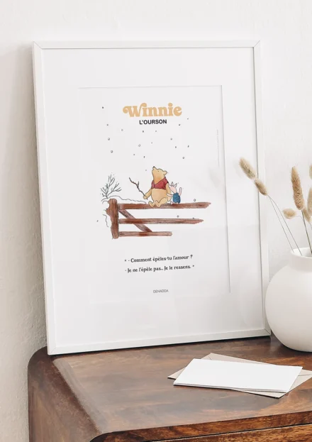 Tableau Winnie l'ourson et l'amour. Une illustration de Denadda inspirée par A.A. Milne & E.H. Shepard.