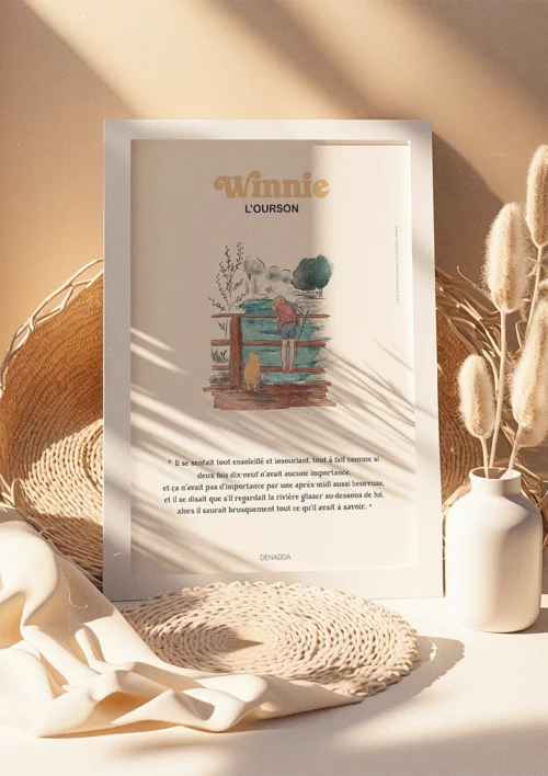 Tableau Winnie l'ourson - Le pont et la rivière Tableau Winnie l'ourson, le pont et la rivière. Une illustration de Denadda inspirée par A.A. Milne & E.H. Shepard.