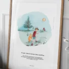 Tableau Winnie l'ourson et Jean Christophe, promenade dans la forêt des rêves bleus. Une illustration de Denadda inspirée par A.A. Milne & E.H. Shepard.