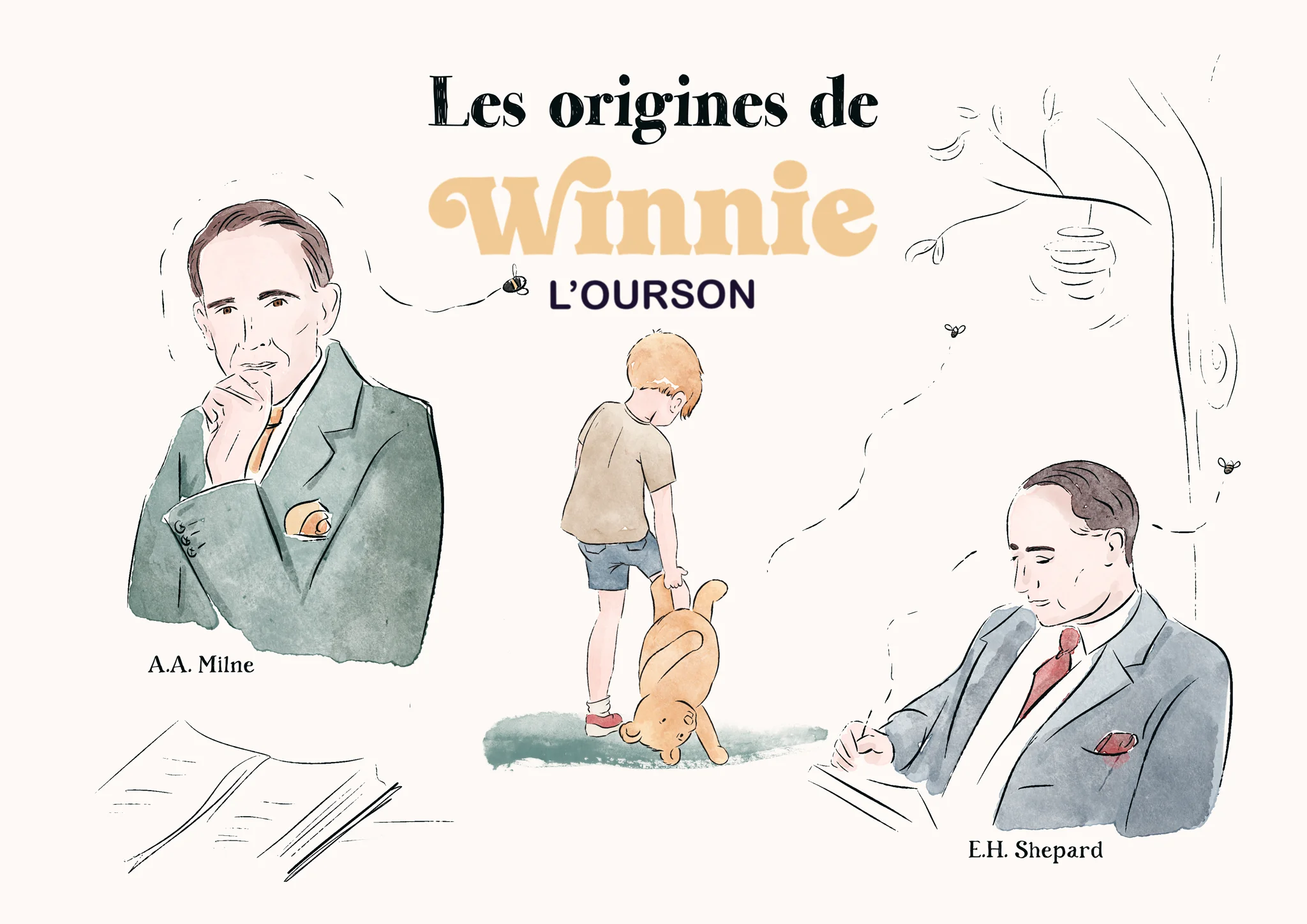 L'histoire de Winnie l'ourson et ses origines avec A.A. Milne et E.H. Shepard illustré par Denadda.