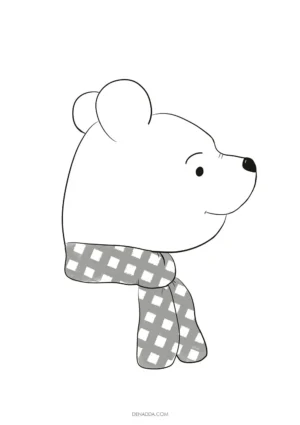 Coloriage portrait Winnie l'Ourson portant une écharpe. Dessin Denadda