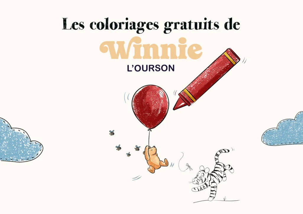 Coloriage Winnie l'ourson à imprimer, dessins gratuits à télécharger. Illustration de Denadda