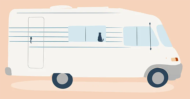 Illustration du camping car de Denadda en voyage.