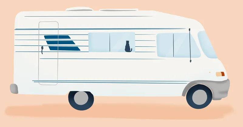Illustration du camping car de Denadda en voyage.