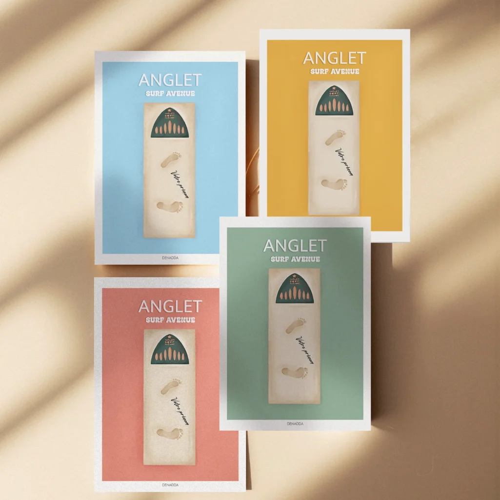 4 Affiches surf à personnaliser - Denadda 4 affiches à personnaliser avec différentes couleurs possible et l'ajout d'un prénom. Anglet Surf Avenue. Denadda