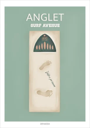 Affiche Anglet Surf Avenue personnalisée avec un prénom et une couleur. Denadda