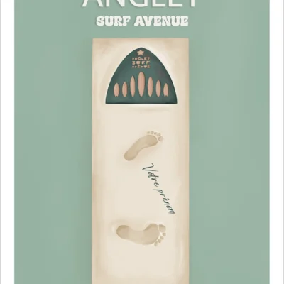 Affiche Anglet Surf Avenue personnalisée avec un prénom et une couleur. Denadda