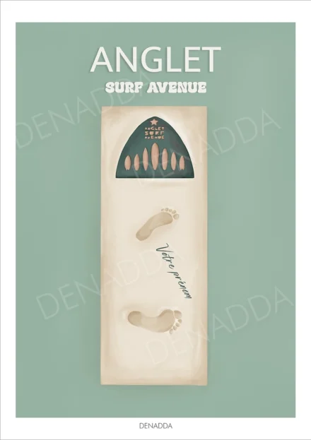 Affiche Anglet Surf Avenue personnalisée avec un prénom et une couleur. Denadda
