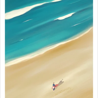 Affiche personnalisée d'un surfeur sur la plage. Denadda
