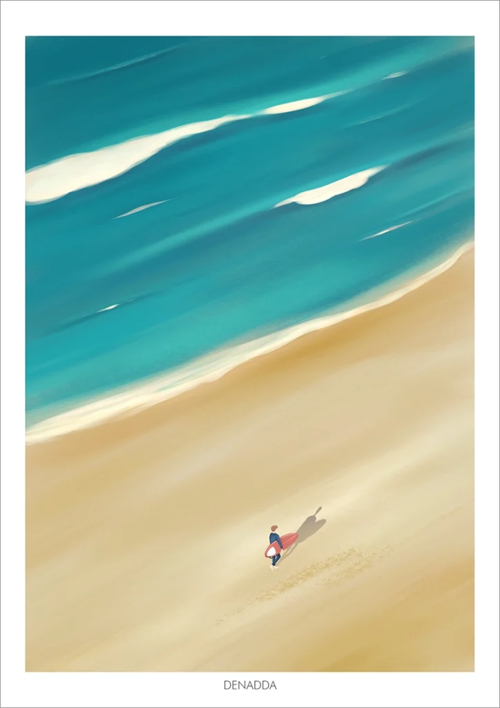 4 Affiches surf à personnaliser - Denadda Affiche personnalisée d'un surfeur sur la plage. Denadda