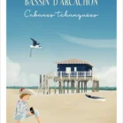 Affiche Bassin d'Arcachon, les Cabanes Tchanquées. Une illustration de l'île aux oiseaux dessinée par Denadda