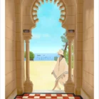 Affiche Cap Ferret, La Villa Algérienne. Illustration dessinée par Denadda