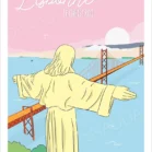 Affiche Lisbonne minimaliste avec la statue du Christ Roi au dessus du pont de Lisbonne. Une illustration de la collection Playful dessinée par Denadda