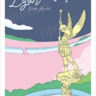 Affiche Lyon minimaliste statue de l'archange Saint-Michel. Une illustration de la collection Playful dessinée par Denadda