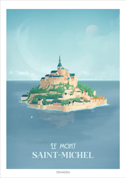 Affiche Mont Saint-Michel. Une illustration dessinée par Denadda