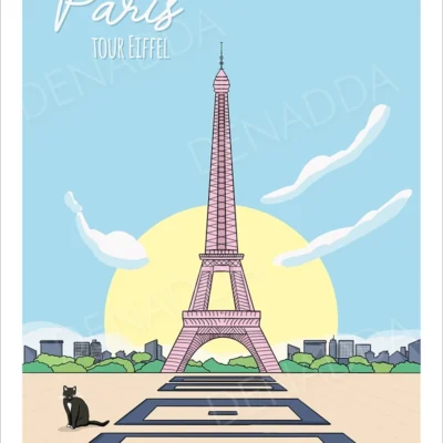 Affiche Paris minimaliste Tour Eiffel. Une illustration de la collection Playful dessinée par Denadda