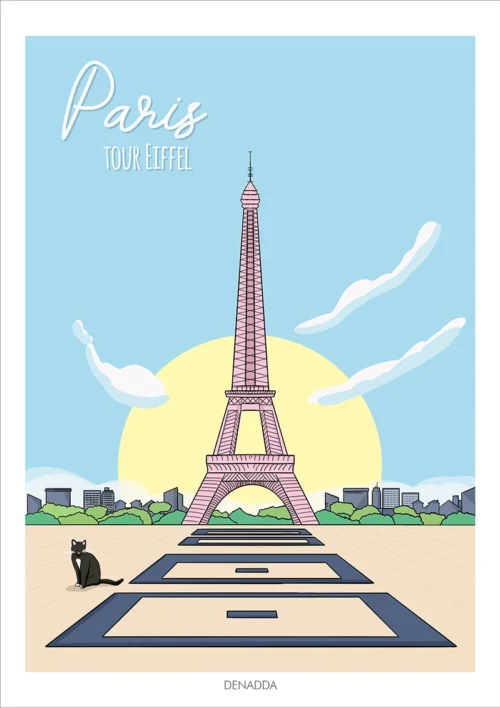 Affiche Paris minimaliste Tour Eiffel. Une illustration de la collection Playful dessinée par Denadda