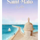 Affiche Saint-Malo la jetée du Môle des Noires en Bretagne. Illustration de Denadda