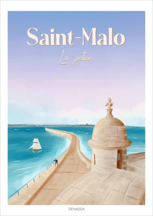 Affiche Saint-Malo la jetée du Môle des Noires en Bretagne. Illustration de Denadda