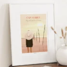 Cadre de la Plage de la Pointe aux Chevaux du Cap Ferret. Un dessin zen avec un coucher de soleil pastel sur la mer du Bassin d'Arcachon. Denadda