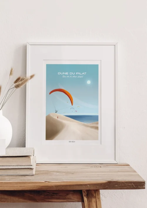 Cadre Dune du Pilat "Les parapentes" Cadre personnalisé avec date et prénom de la Dune du Pilat au bassin d'Arcachon. Cadeau personnalisé pour les passionnés de Parapente. Denadda