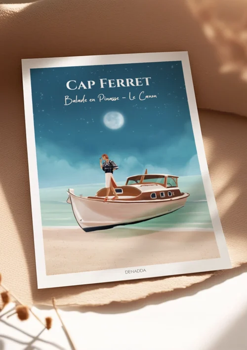 Poster Cap Ferret "Balade en pinasse - Le Canon" Poster Cap Ferret, Le Canon, balade en pinasse. Affiche personnalisée de Denadda