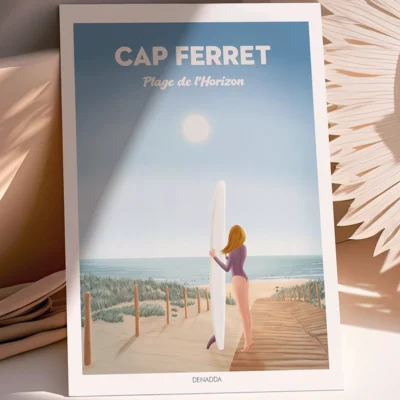 Poster Cap Ferret de la Plage de l'Horizon. Une illustration de Denadda