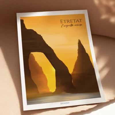 Poster Etretat “L’Aiguille Creuse” Affiche Etretat, l'Aiguille Creuse de Normandie. Illustration dessinée par Denadda