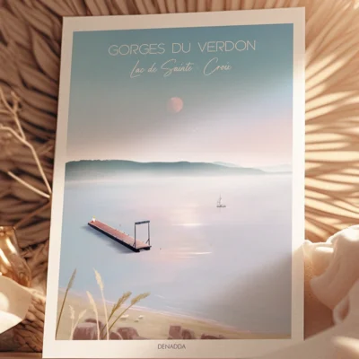 Poster Gorges du Verdon “Lac de Sainte-Croix” Poster Lac de Sainte-Croix dans les Gorges du Verdon. Illustration de Denadda dessinée dans les Alpes de Haute Provence