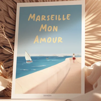 Poster Marseille Mon Amour “La Corniche Kennedy” Poster Marseille Mon Amour de la Corniche Kennedy. Un dessin de Denadda