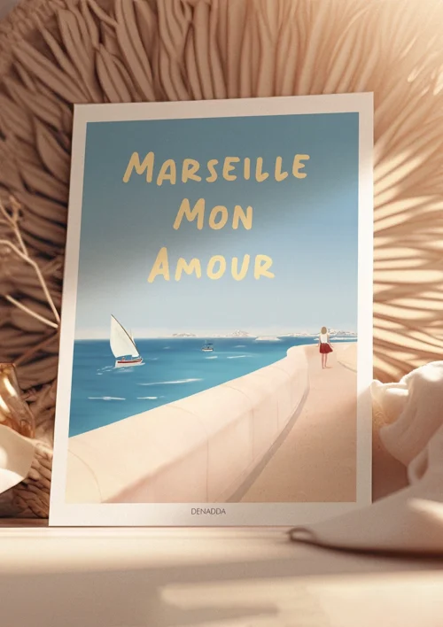 Poster Marseille Mon Amour "La Corniche Kennedy" Poster Marseille Mon Amour de la Corniche Kennedy. Un dessin de Denadda