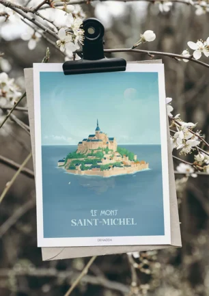Poster Mont Saint-Michel. Une illustration dessinée en Normandie par Denadda