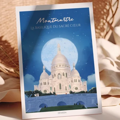 Poster Montmartre “Basilique du Sacré Coeur” Poster Montmartre Basilique du Sacré Coeur, illustration de Paris dessinée par Denadda