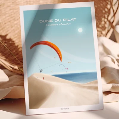 Poster Parapente Arcachon à la Dune du Pilat. Illustration de Denadda