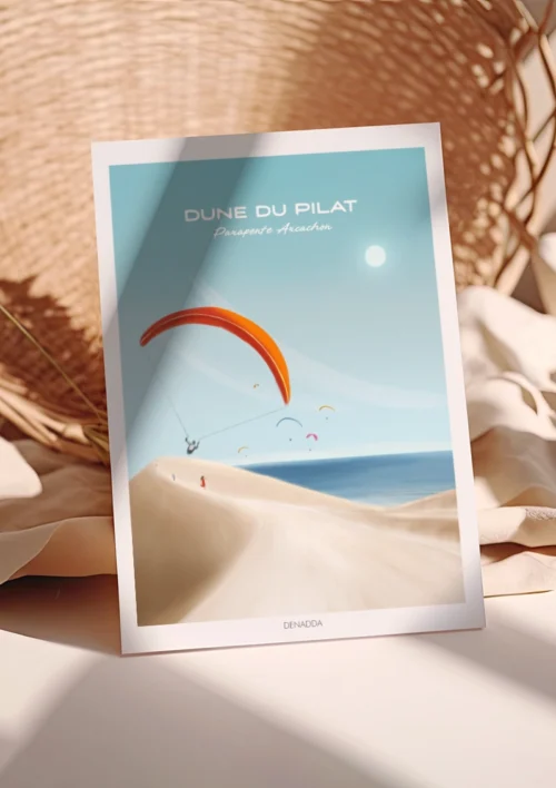 Poster Dune du Pilat "Les parapentes" Poster Parapente Arcachon à la Dune du Pilat. Illustration de Denadda