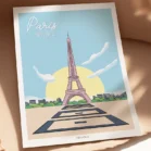 Poster de Paris minimaliste avec la Tour Eiffel. Dessin de la collection Playful Denadda
