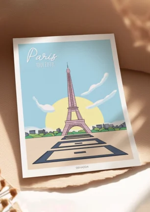 Poster de Paris minimaliste avec la Tour Eiffel. Dessin de la collection Playful Denadda