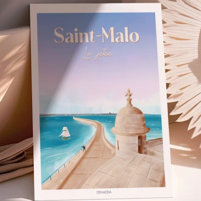 Poster Saint-Malo “La jetée” Poster Saint-Malo la jetée du Môle des Noires. Illustration de la Bretagne dessinée par Denadda