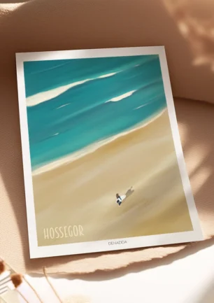 Poster surf personnalisé avec le nom de plage Hossegor. Denadda