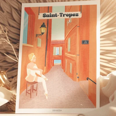 Poster Saint-Tropez “Brigitte Bardot” Poster vintage de Brigitte Bardot à Saint-Tropez. Illustration de Denadda