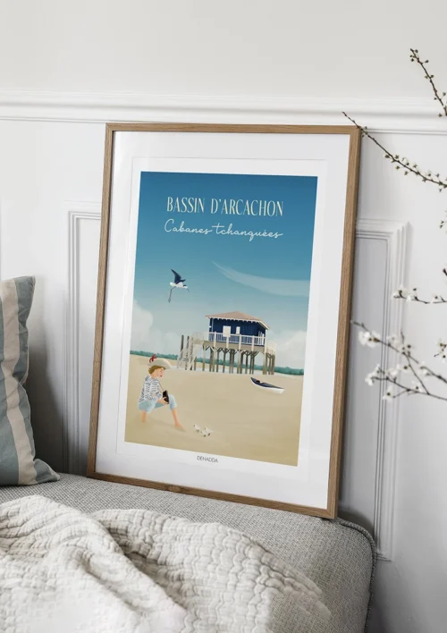 Tableau Bassin d'Arcachon "Les Cabanes Tchanquées" Tableau des Cabanes Tchanquées de l'île aux oiseaux. Une décoration intérieure du Bassin d'Arcachon signée Denadda