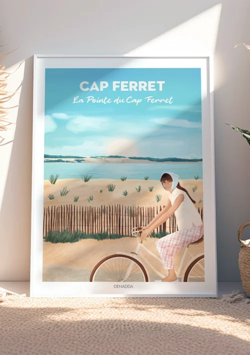 Tableau Cap Ferret "La Pointe du Cap Ferret" Tableau de la Pointe du Cap Ferret avec une balade à vélo vue sur les dunes et le Bassin d'Arcachon. Denadda