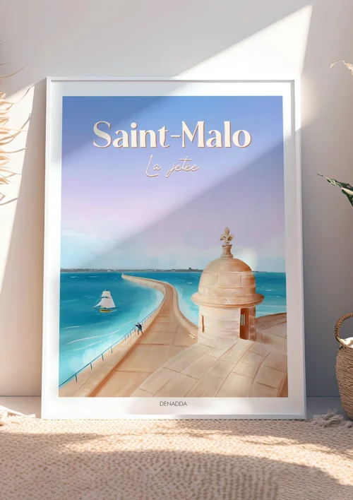 Tableau Saint-Malo "La jetée" Tableau Saint-Malo la jetée du Môle des Noires. Un dessin de Denadda en Bretagne