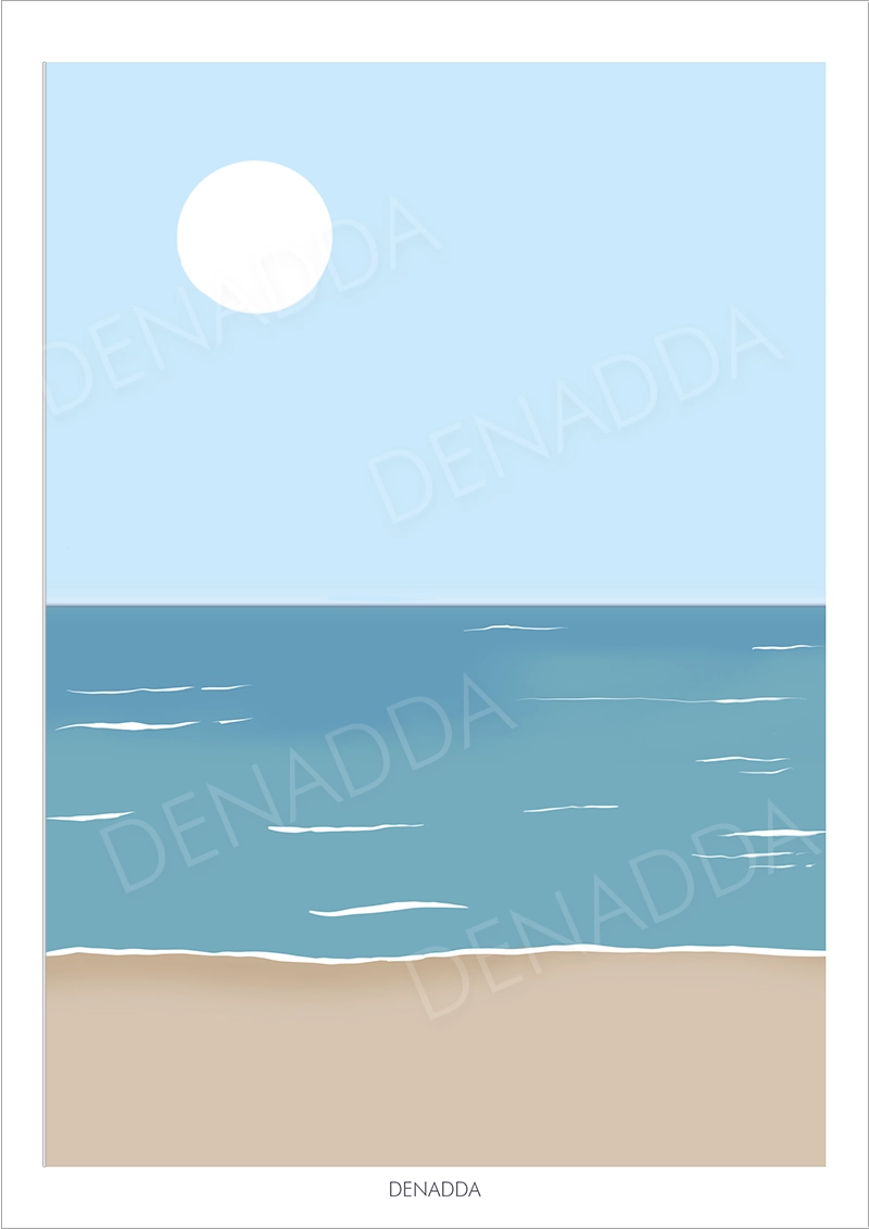Affiche mer minimaliste personnalisée à partir d'une photo. Illustration minimaliste de Denadda.