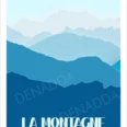 Affiche personnalisée paysage minimaliste de la montagne en hiver. Illustration dessinée par Denadda à l’aide d’une palette de couleurs bleues.