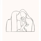 Dessin minimaliste personnalisé couple avec deux femmes partageant un moment complice autour d’un verre. Dessin style line art épuré en un seul trait par Denadda.