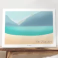 Illustration personnalisée paysage minimaliste d'un lac au matin. Un dessin personnalisé par Denadda